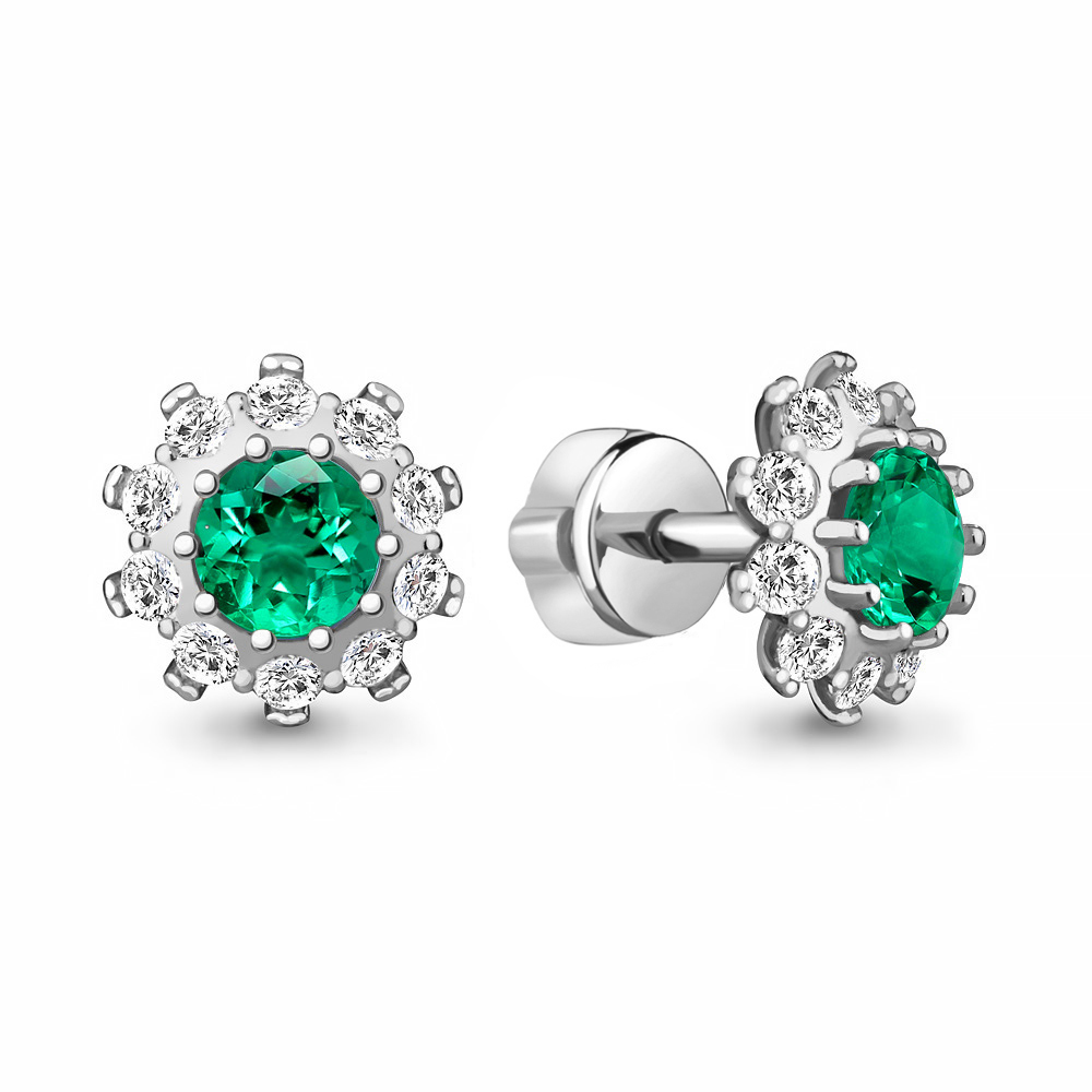 49195АГ Серьги из Серебра с наноизумрудами, фианитами из коллекции "Клеопатра"