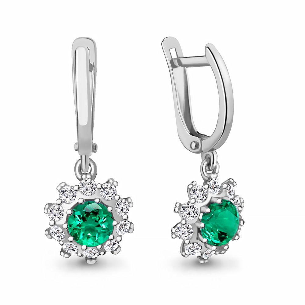 49202АГ Серьги из Серебра с наноизумрудами, фианитами