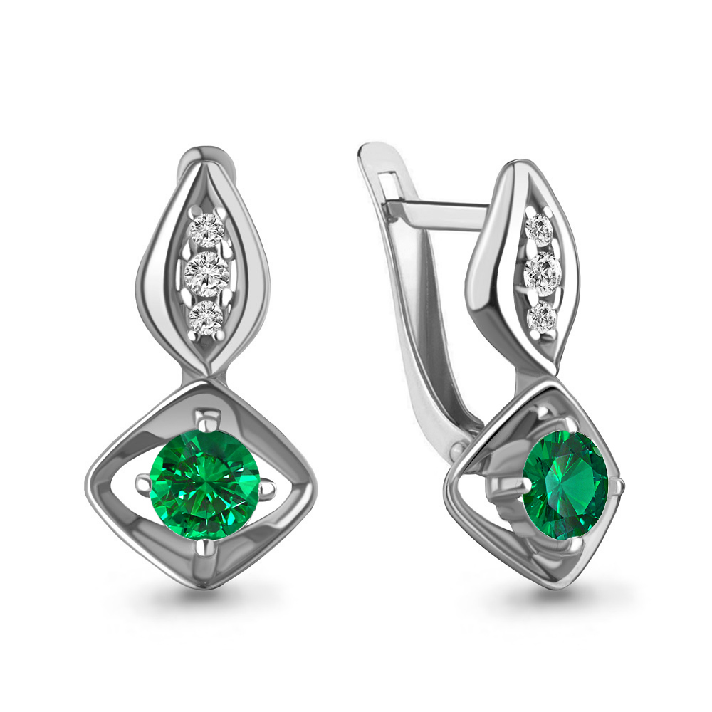 49224Г Серьги из Серебра с наноизумрудами, фианитами