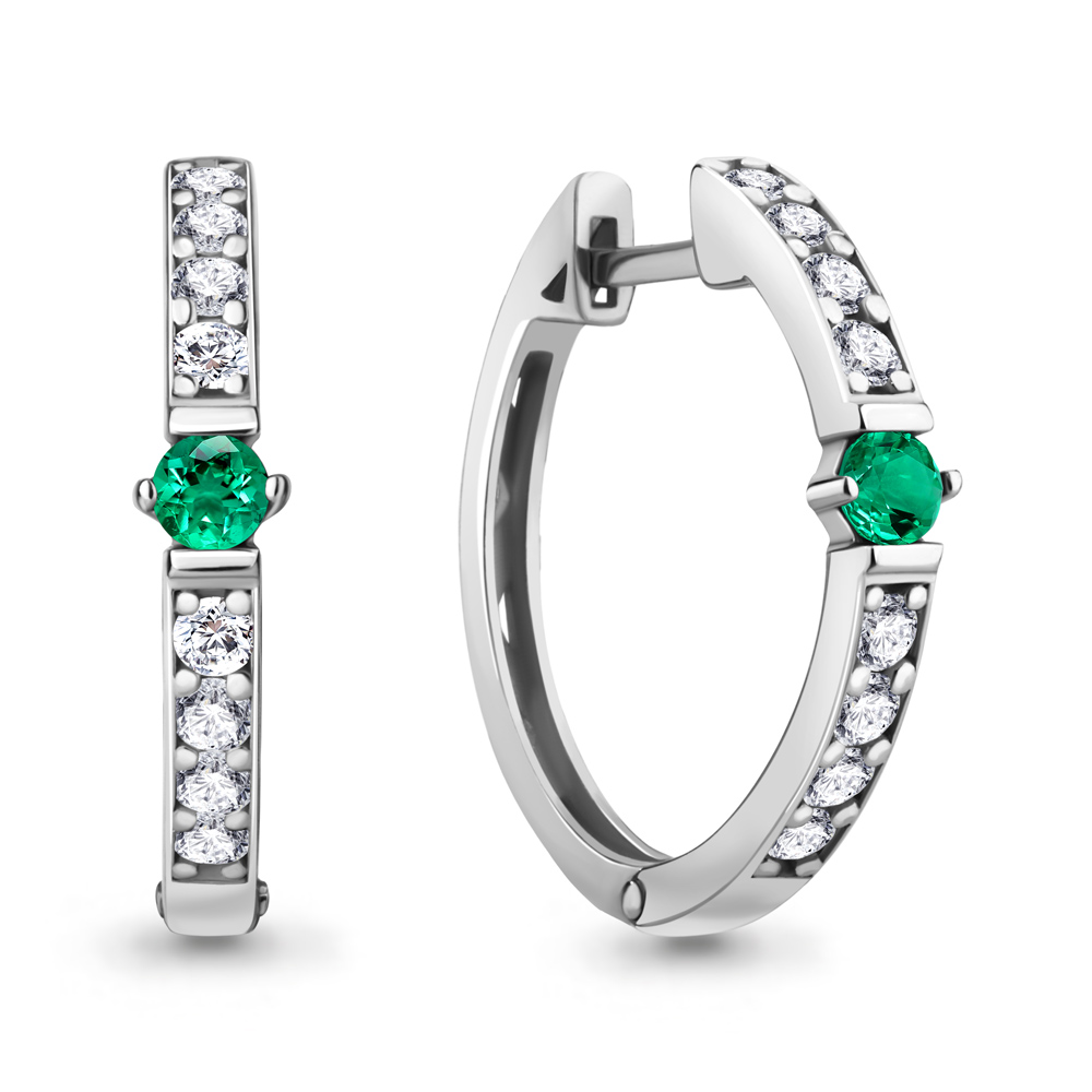 49245АГ Серьги из Серебра с наноизумрудами, фианитами из коллекции "Клеопатра"