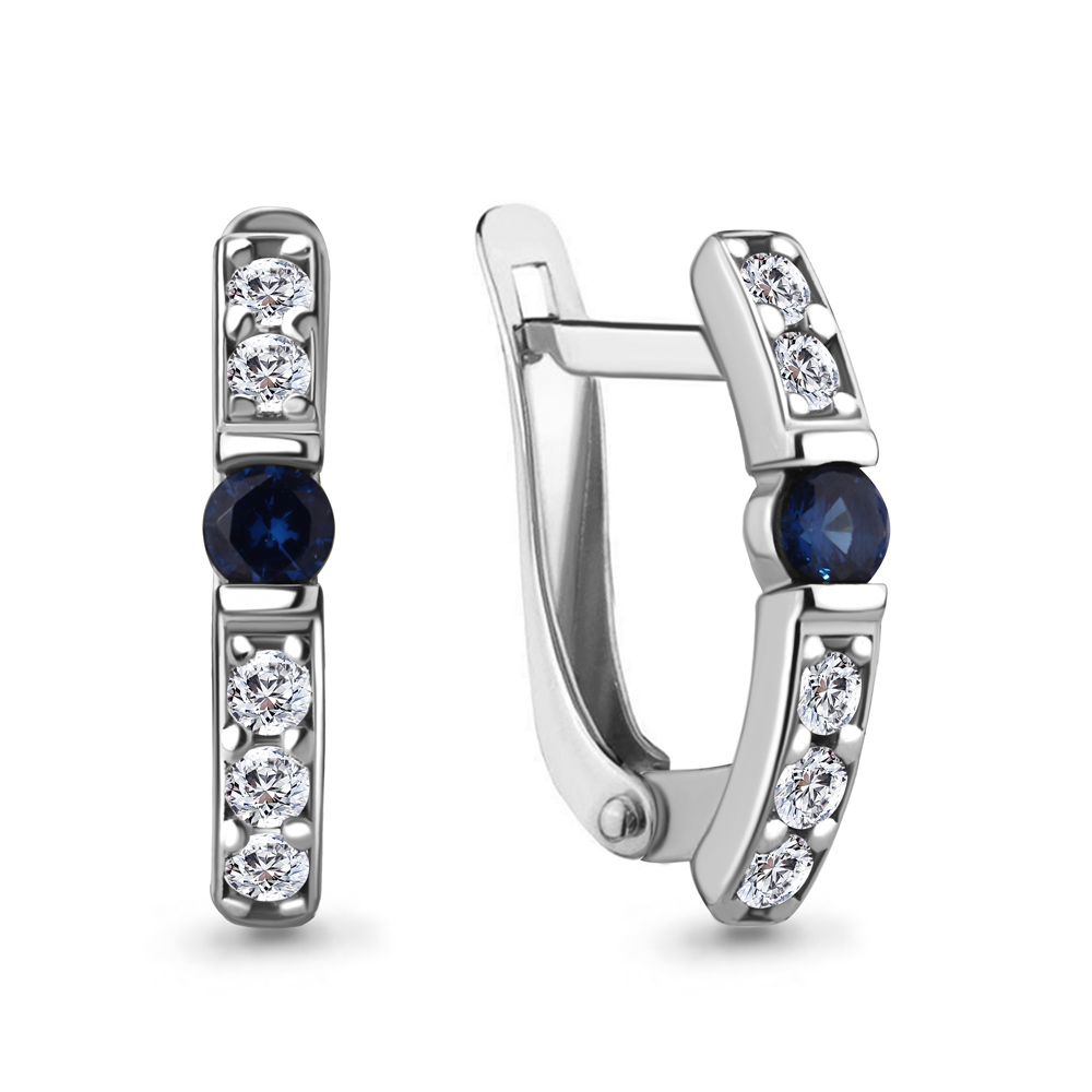 49246АБ Серьги из Серебра с наносапфирами, фианитами из коллекции "Клеопатра"