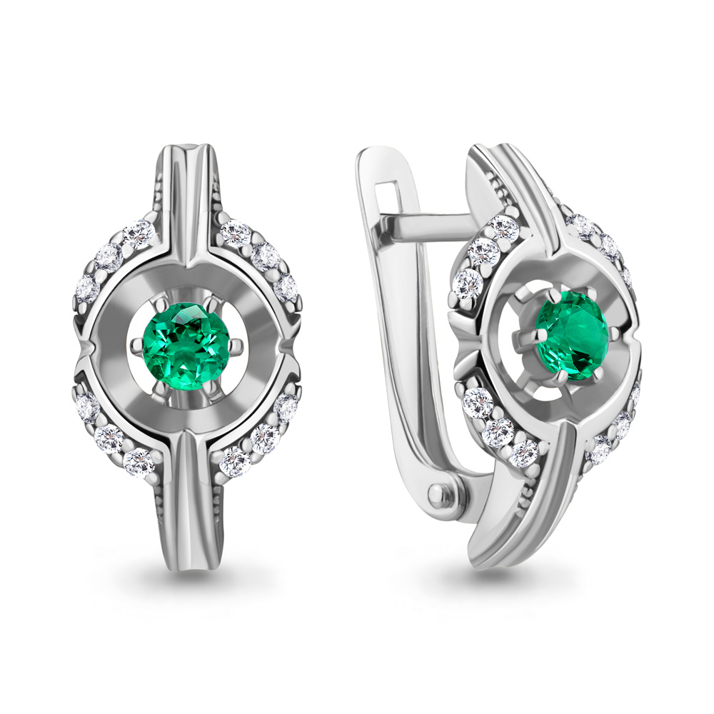 49250АГ Серьги из Серебра с наноизумрудами, фианитами