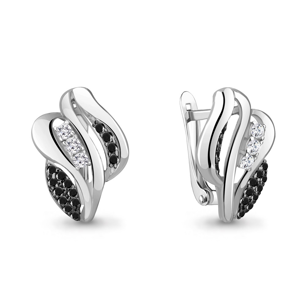 49256АЧ Серьги из Серебра с нанокристаллами, фианитами