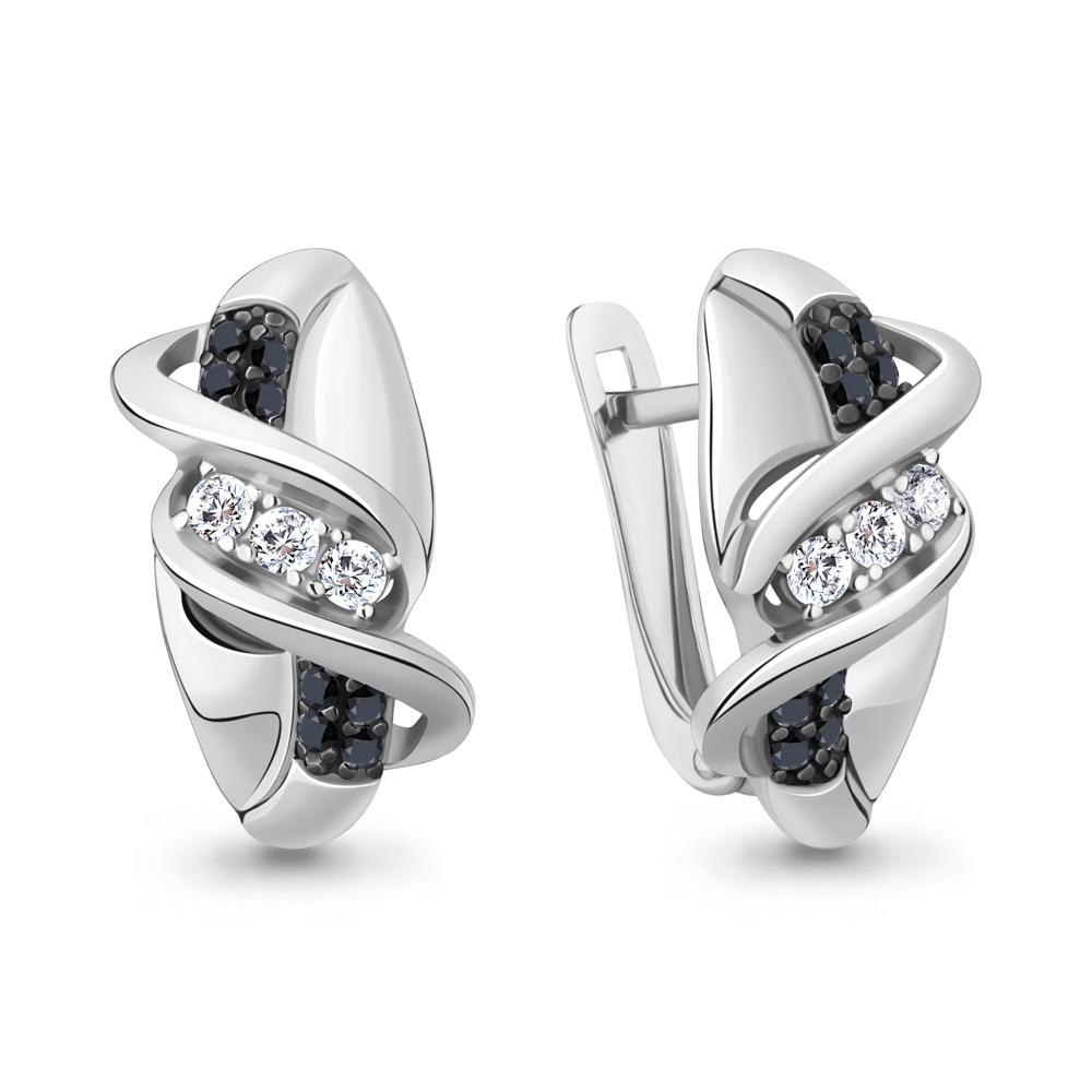 49258АЧ Серьги из Серебра с нанокристаллами, фианитами