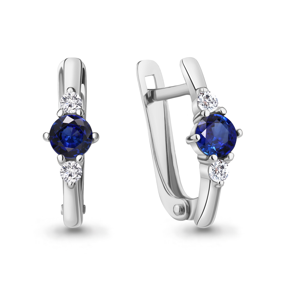 49260АБ Серьги из Серебра с наносапфирами, фианитами из коллекции "Клеопатра"