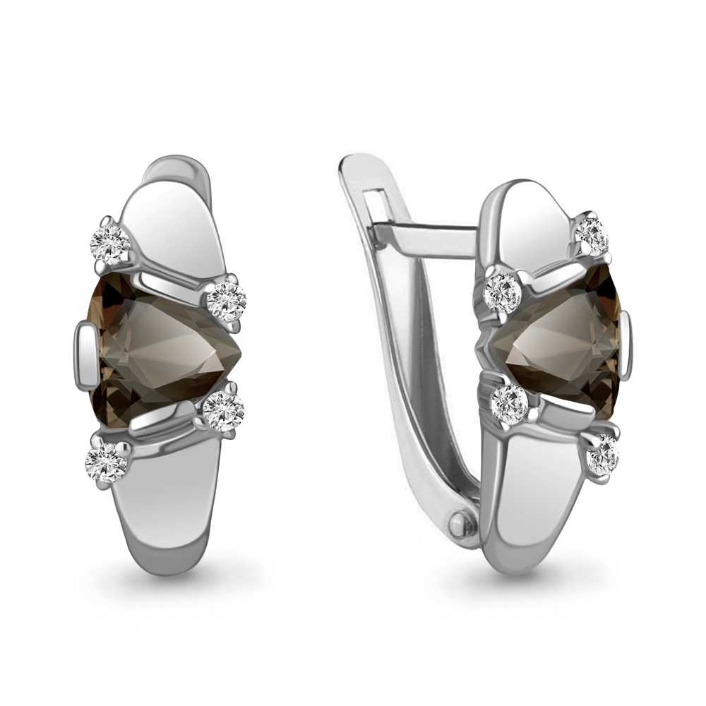4926501А Серьги из Серебра с кварцами дымчатыми, фианитами