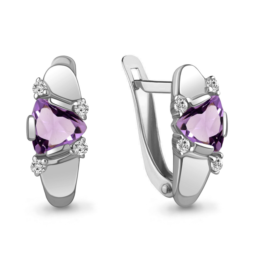 4926504А Серьги из Серебра с аметистами, фианитами
