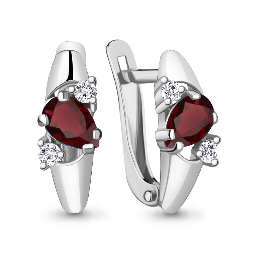 4926703А Серьги из Серебра с гранатами, фианитами