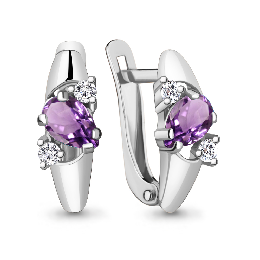 4926704А Серьги из Серебра с аметистами, фианитами