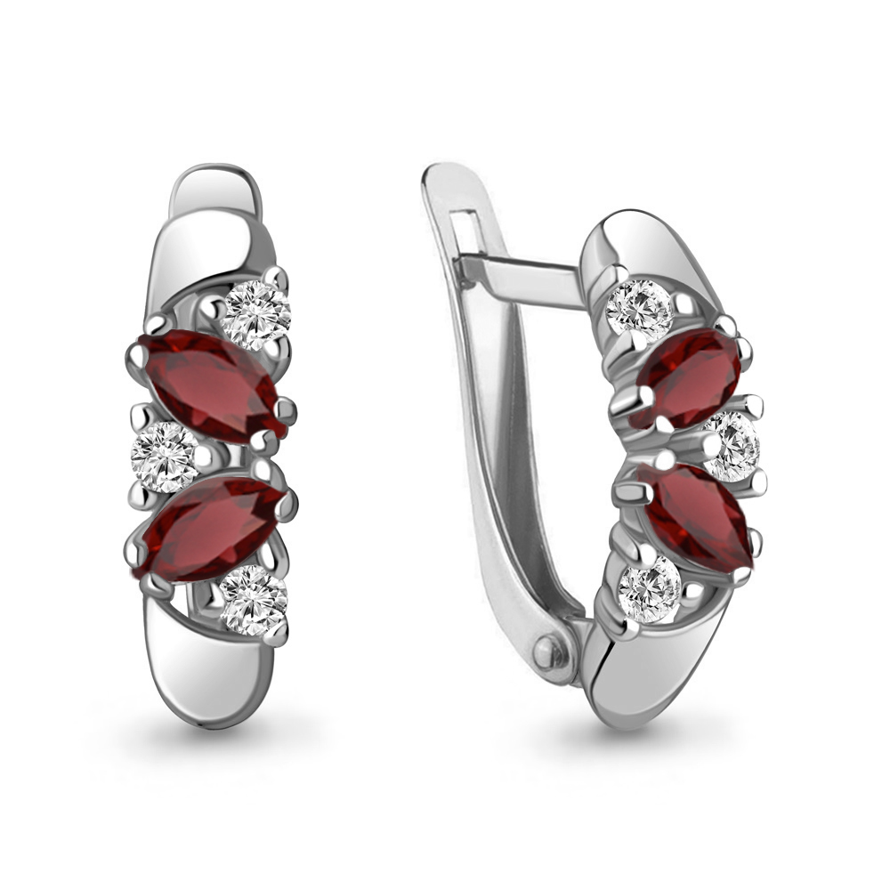 4926803А Серьги из Серебра с гранатами, фианитами