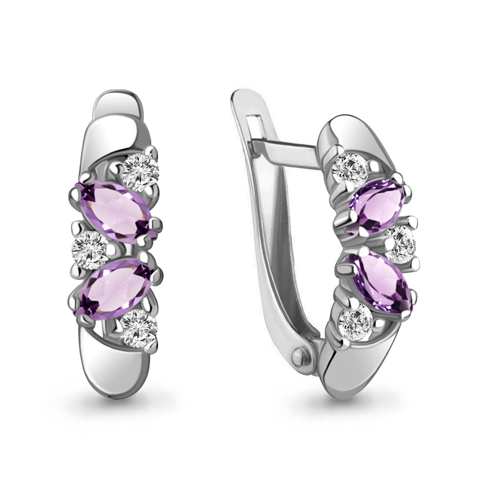 4926804А Серьги из Серебра с аметистами, фианитами