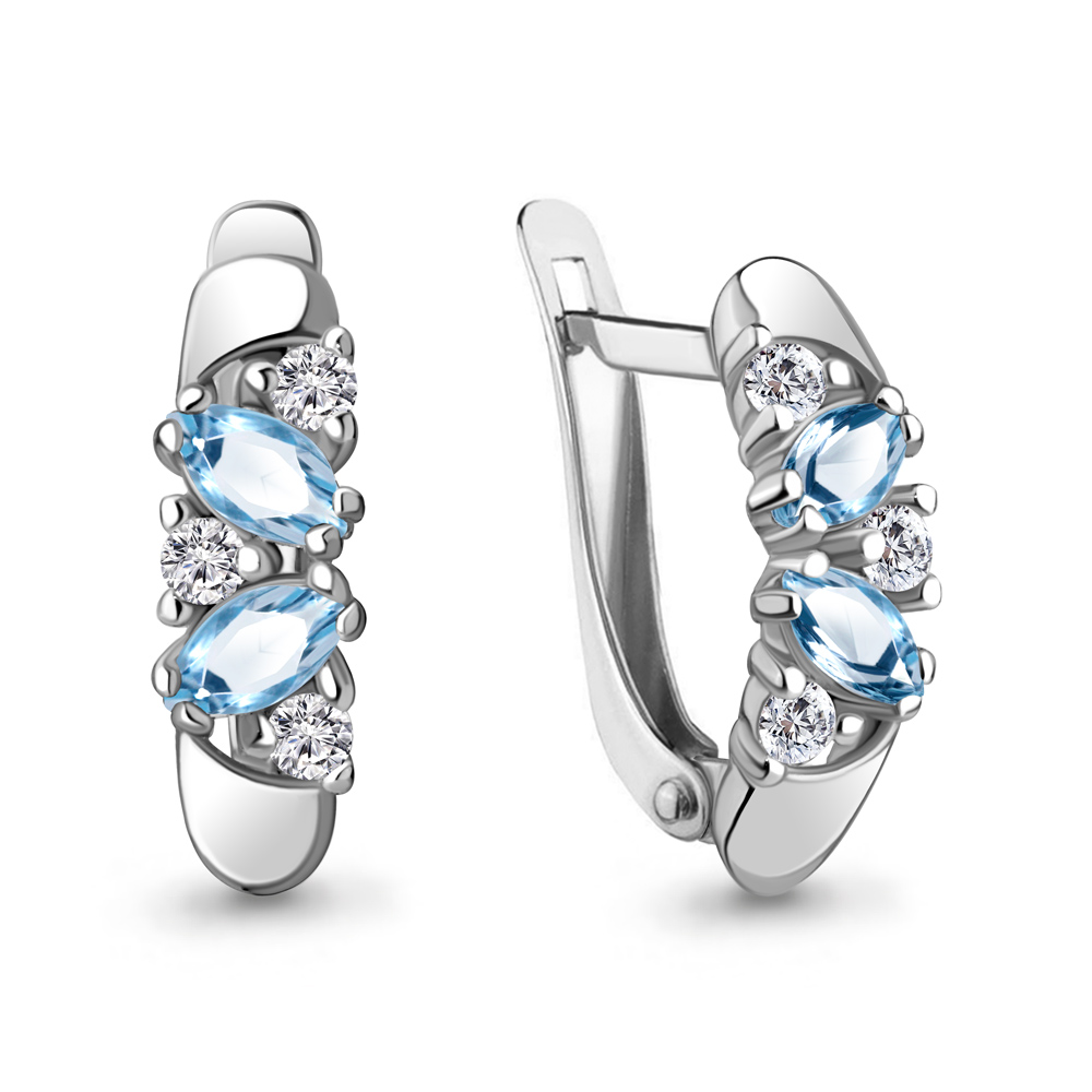 4926805А Серьги из Серебра с топазами свисс блю, фианитами