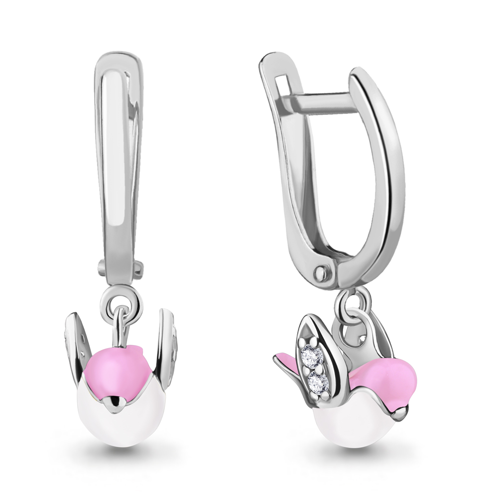 49279А Серьги из Серебра с фианитами, эмалью из коллекции "Happy"