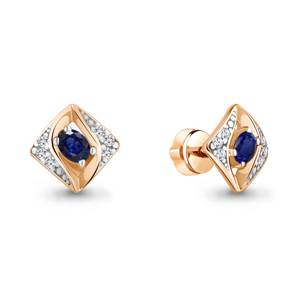 49295АБ Серьги из Золота с наносапфирами, фианитами из коллекции "Клеопатра"