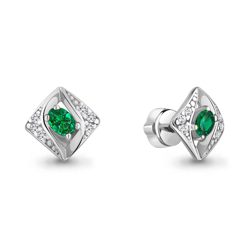 49295АГ Серьги из Серебра с наноизумрудами, фианитами из коллекции "Клеопатра"