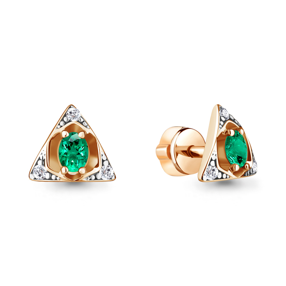 49296АГ Серьги из Золота с наноизумрудами, фианитами из коллекции "Клеопатра"