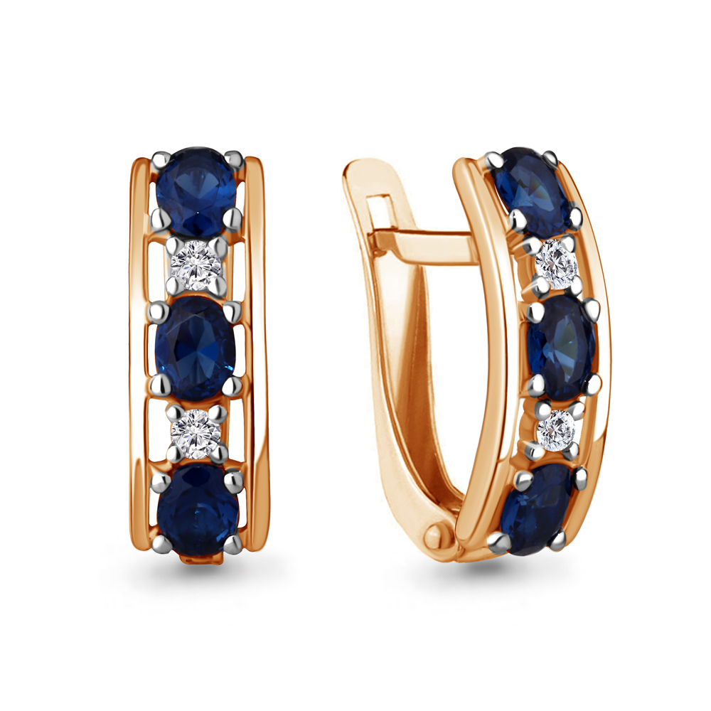 49297АБ Серьги из Золота с наносапфирами, фианитами из коллекции "Клеопатра"