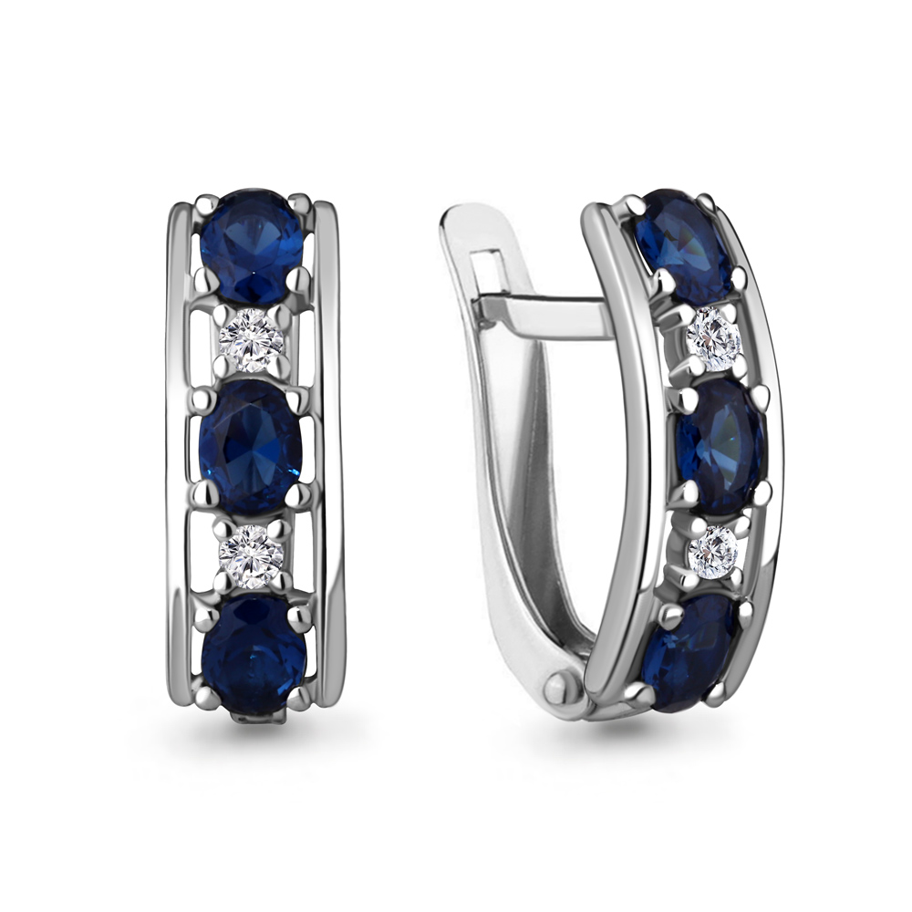 49297АБ Серьги из Серебра с наносапфирами, фианитами из коллекции "Клеопатра"