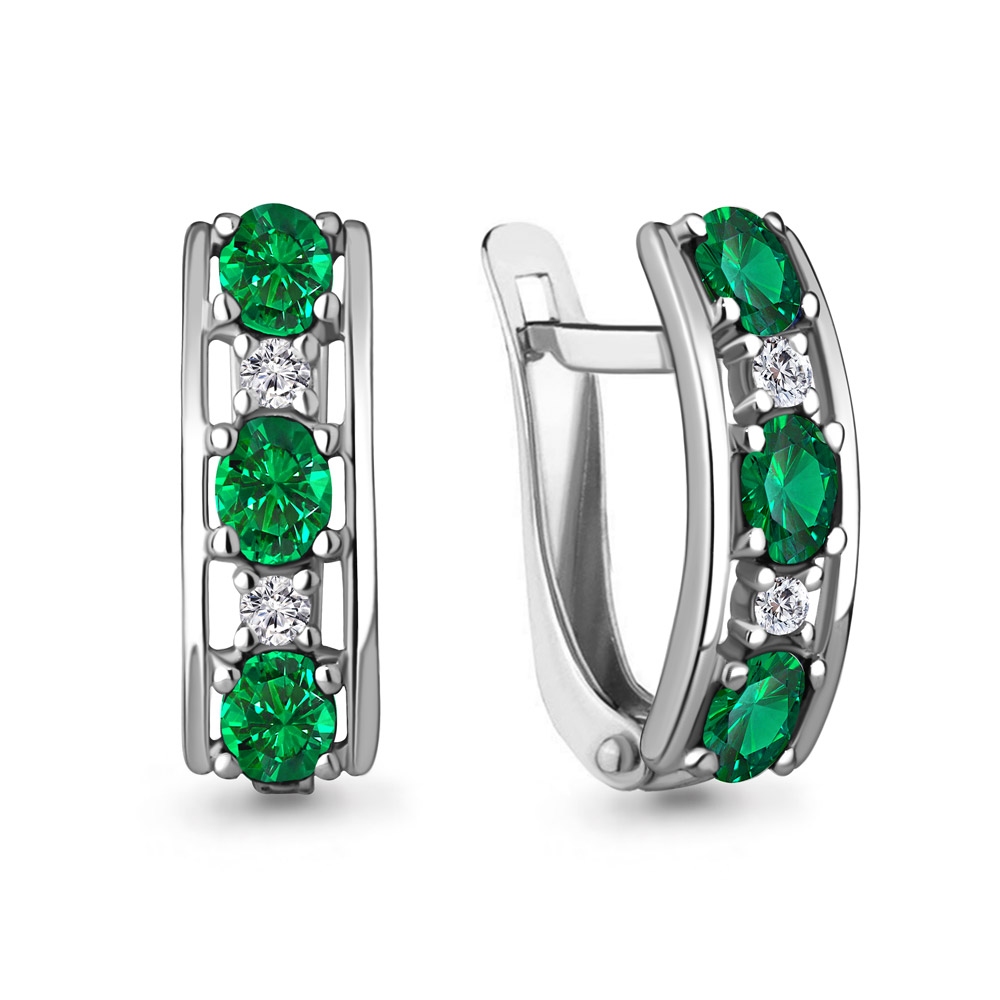 49297АГ Серьги из Серебра с наноизумрудами, фианитами из коллекции "Клеопатра"