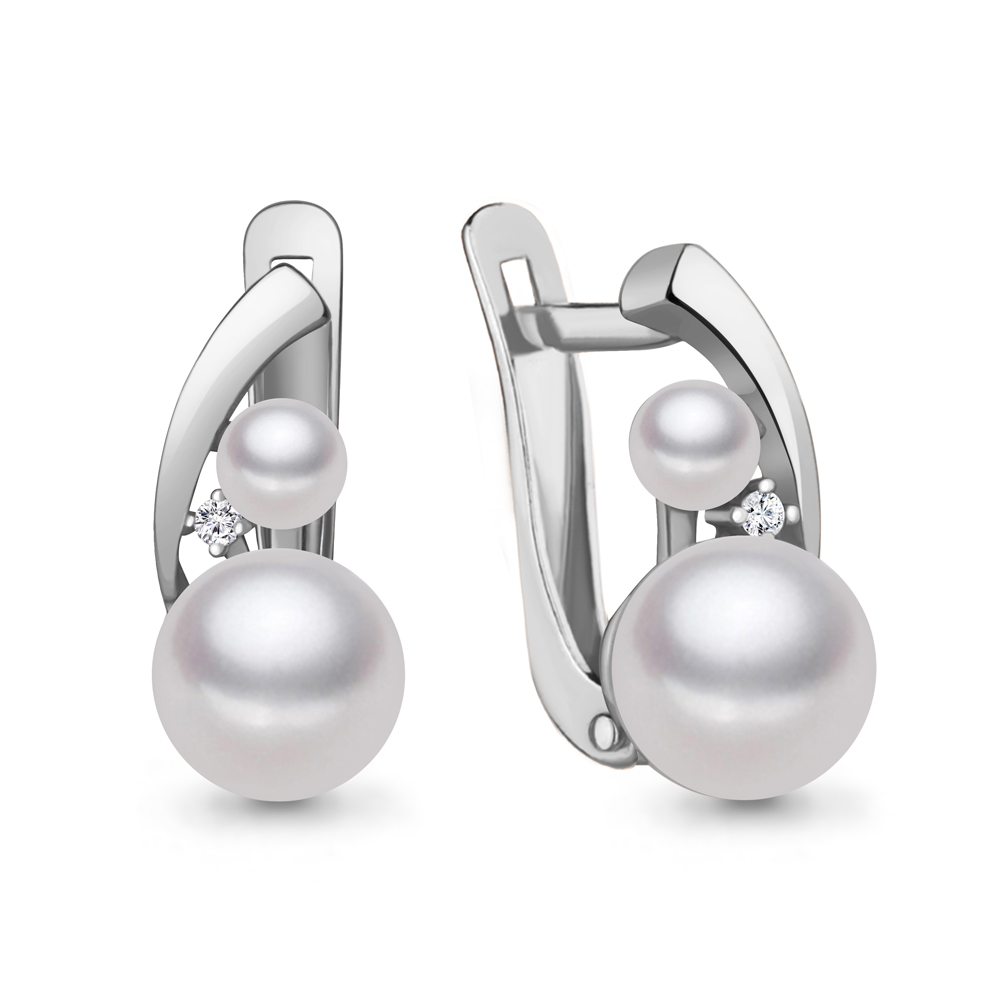 49324А Серьги из Серебра с культ. жемчугом  аа, фианитами