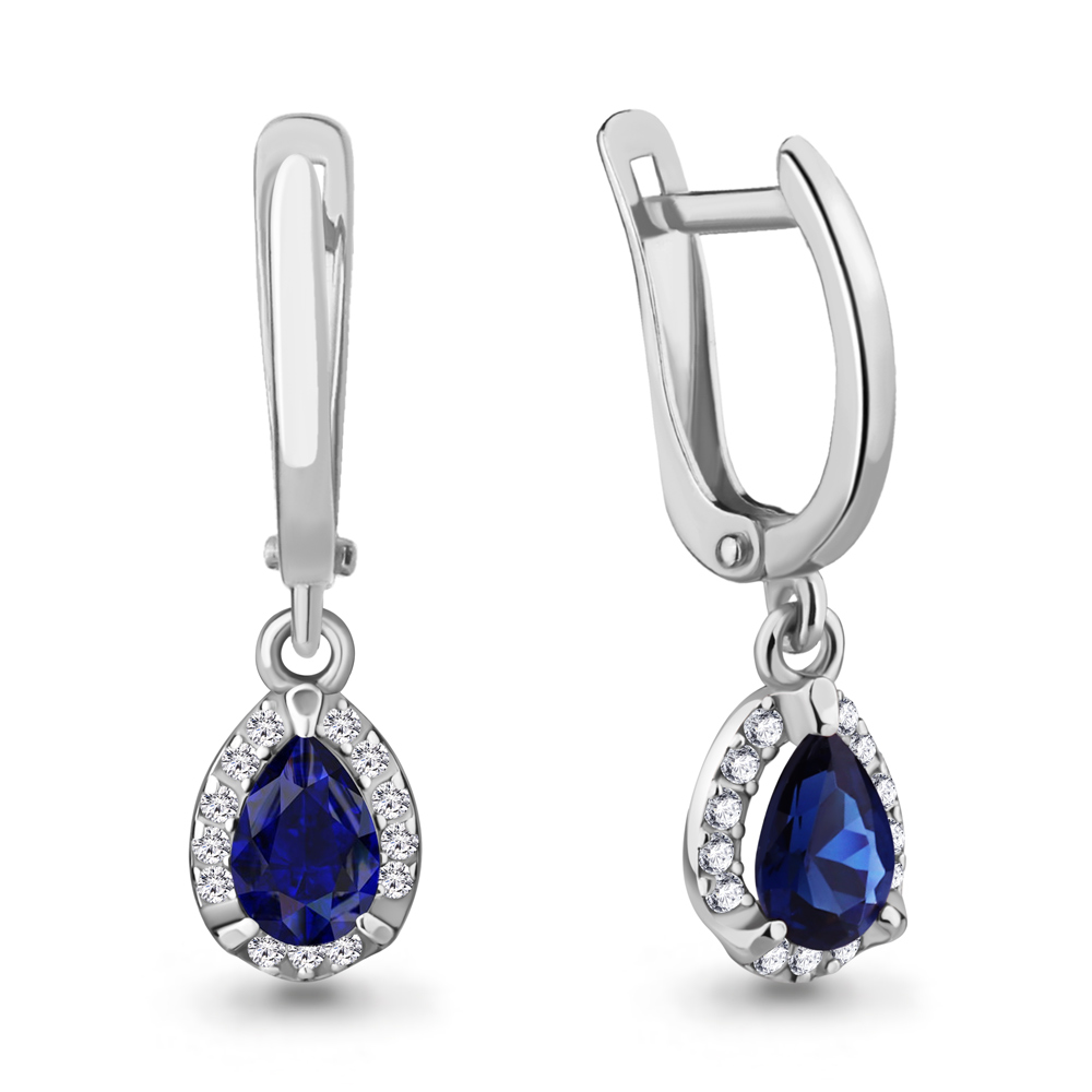 49342АБ Серьги из Серебра с наносапфирами, фианитами из коллекции "Клеопатра"