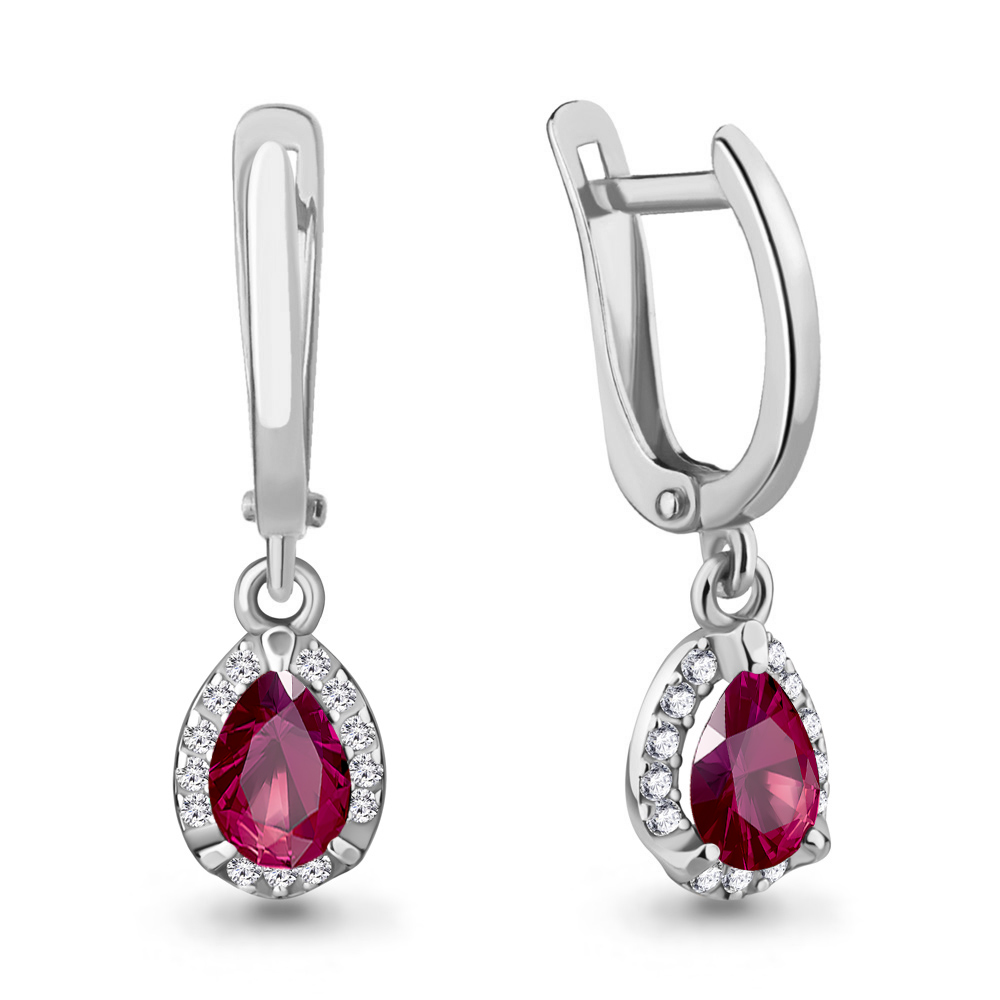 49342АВ Серьги из Серебра с нанорубиным, фианитами