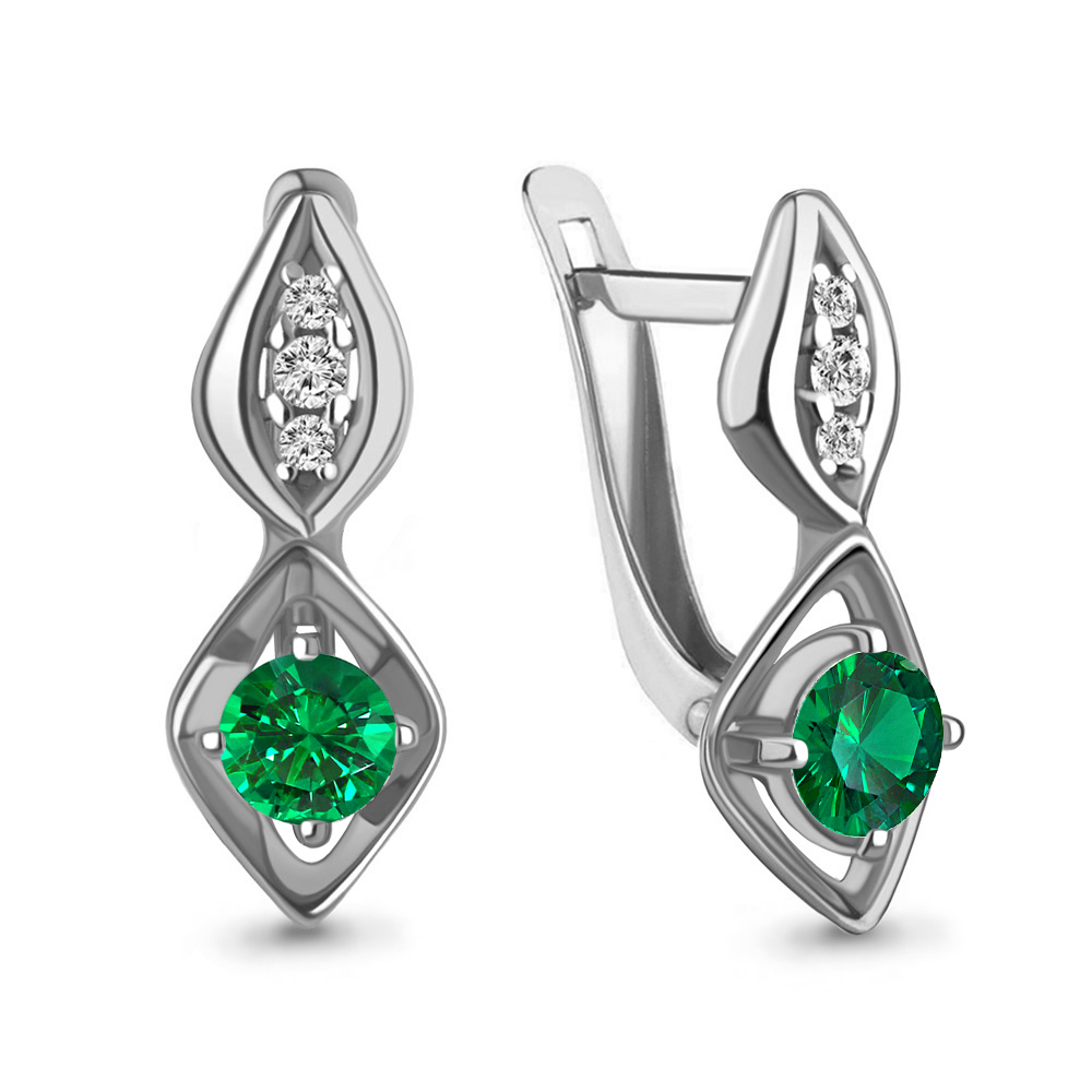 49356Г Серьги из Серебра с наноизумрудами, фианитами из коллекции "Клеопатра"