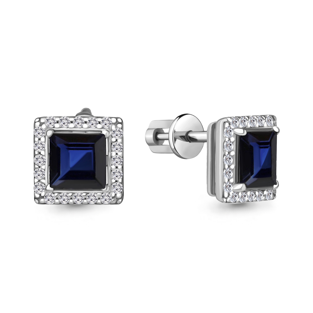 49367АБ Серьги из Серебра с наносапфирами, фианитами из коллекции "Клеопатра"