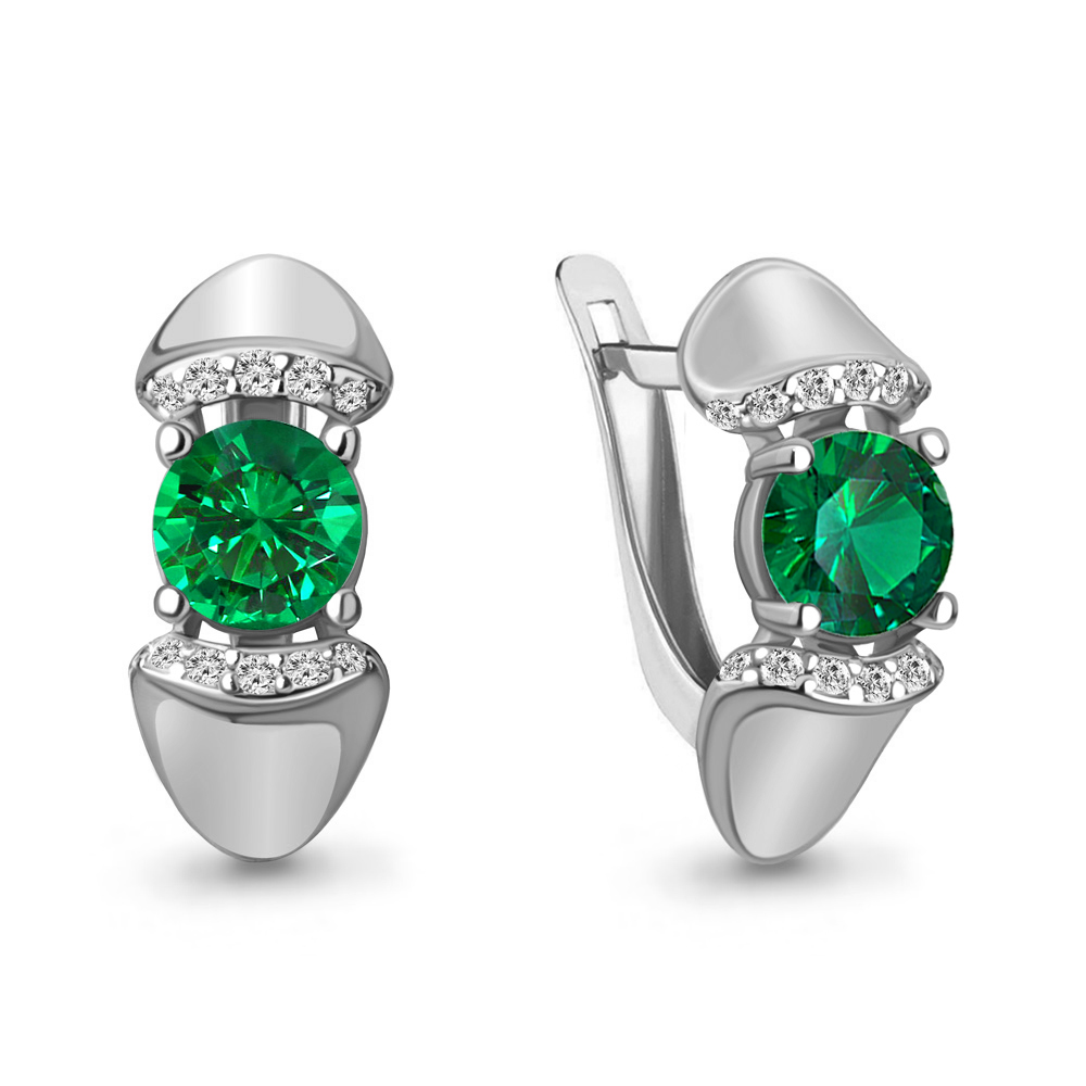 49368АГ Серьги из Серебра с наноизумрудами, фианитами из коллекции "Клеопатра"