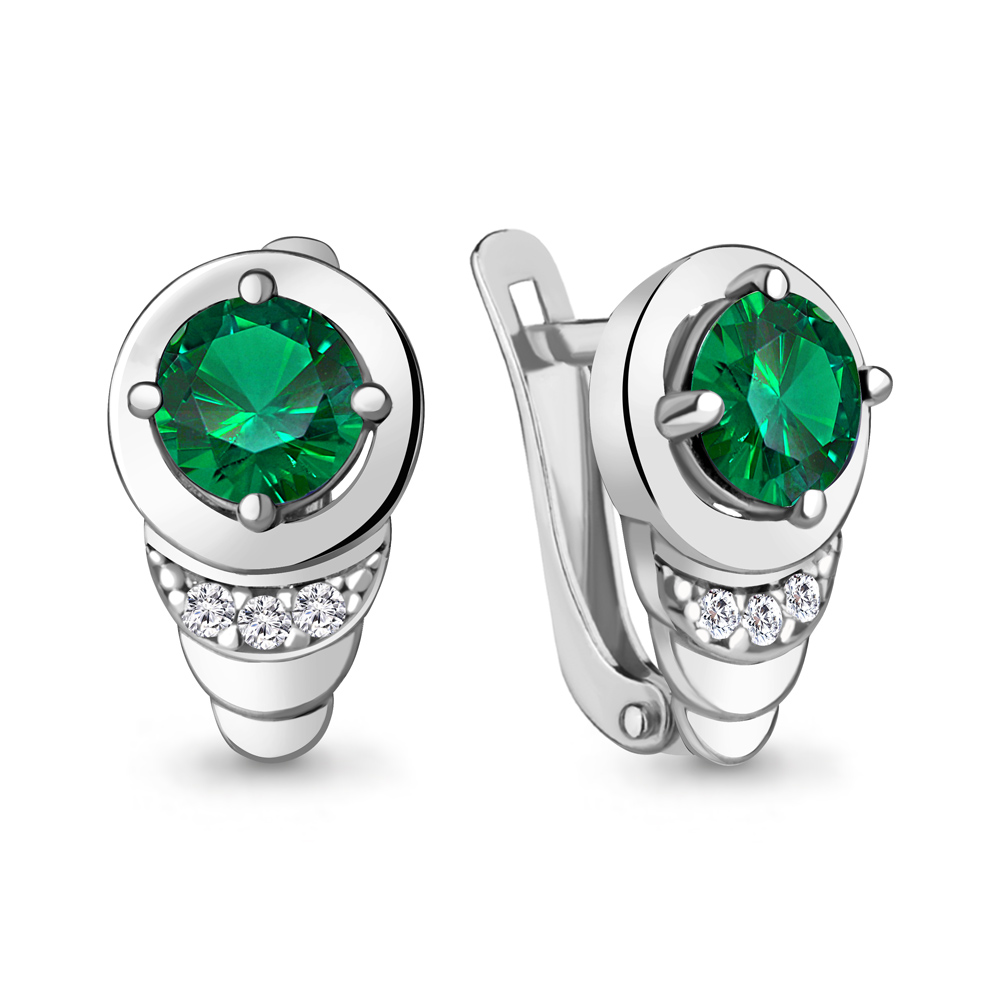 49369АГ Серьги из Серебра с наноизумрудами, фианитами из коллекции "Клеопатра"