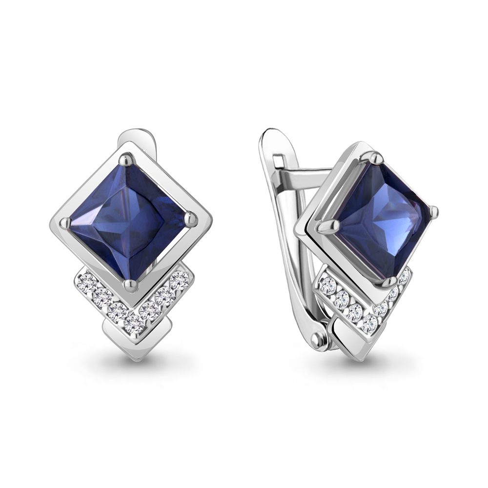 49370АБ Серьги из Серебра с наносапфирами, фианитами из коллекции "Клеопатра"