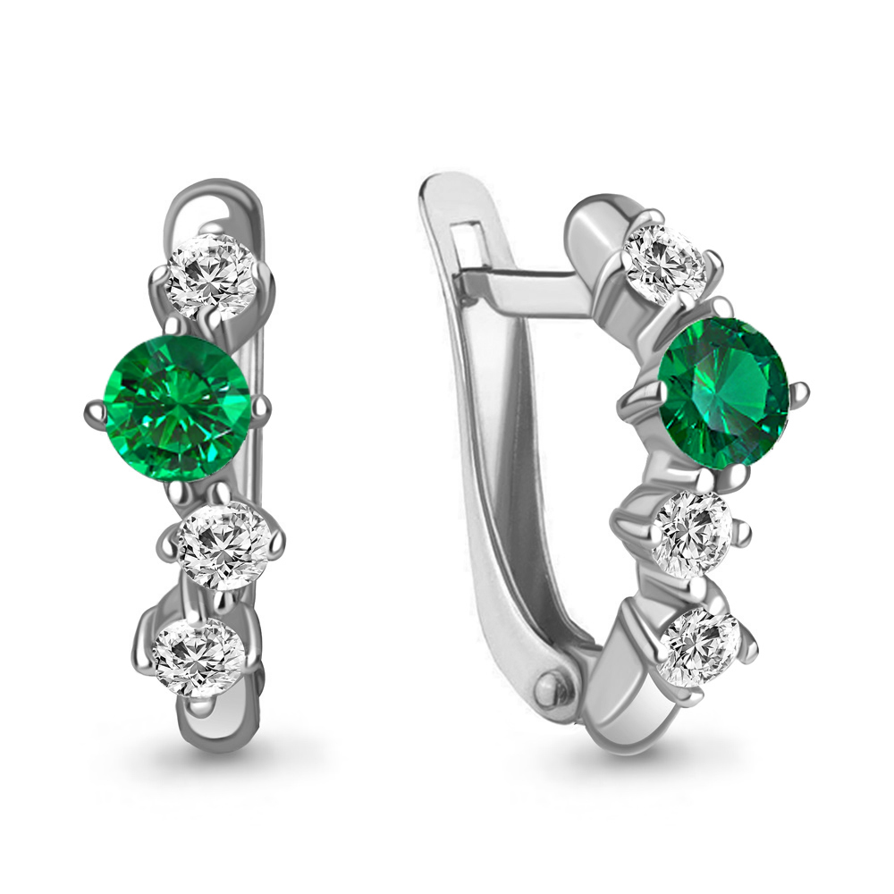 49371АГ Серьги из Серебра с наноизумрудами, фианитами