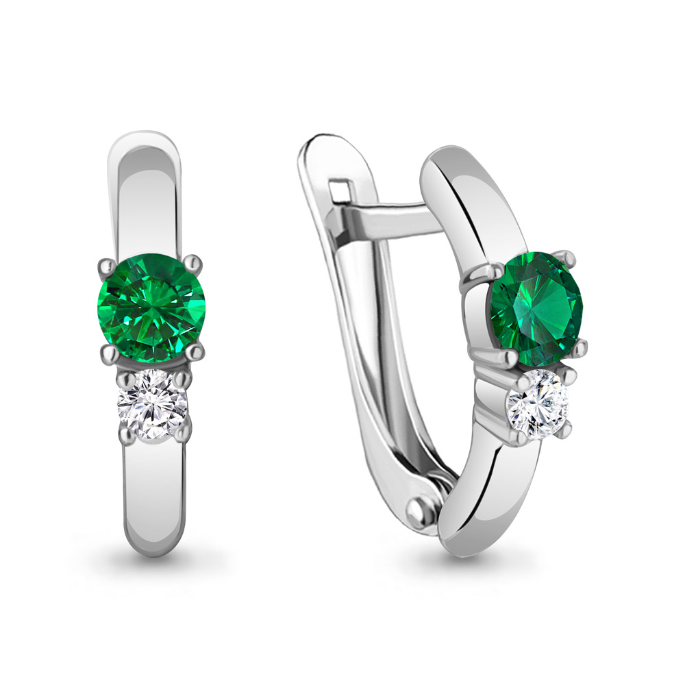 49372АГ Серьги из Серебра с наноизумрудами, фианитами из коллекции "Клеопатра"