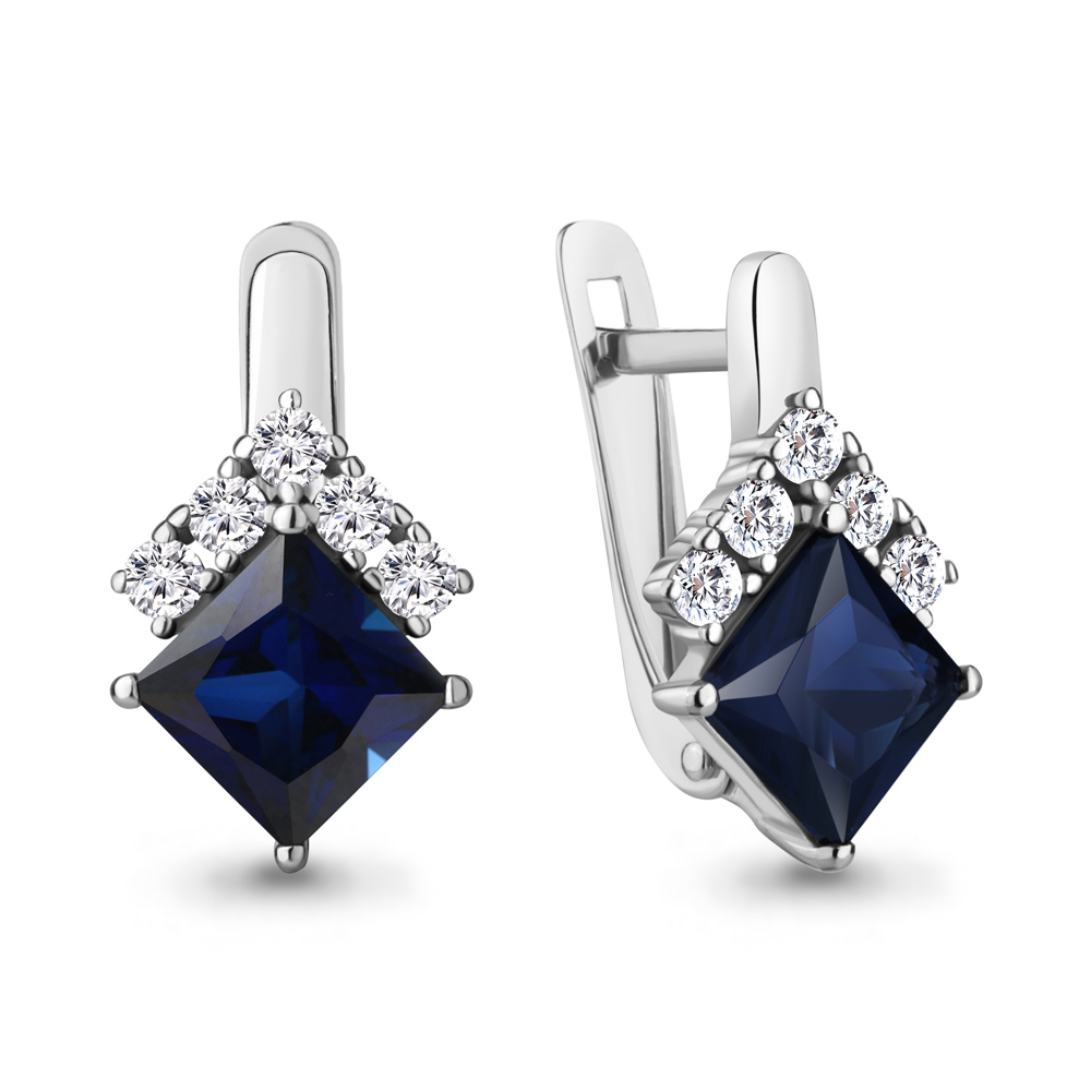 49373АБ Серьги из Серебра с наносапфирами, фианитами