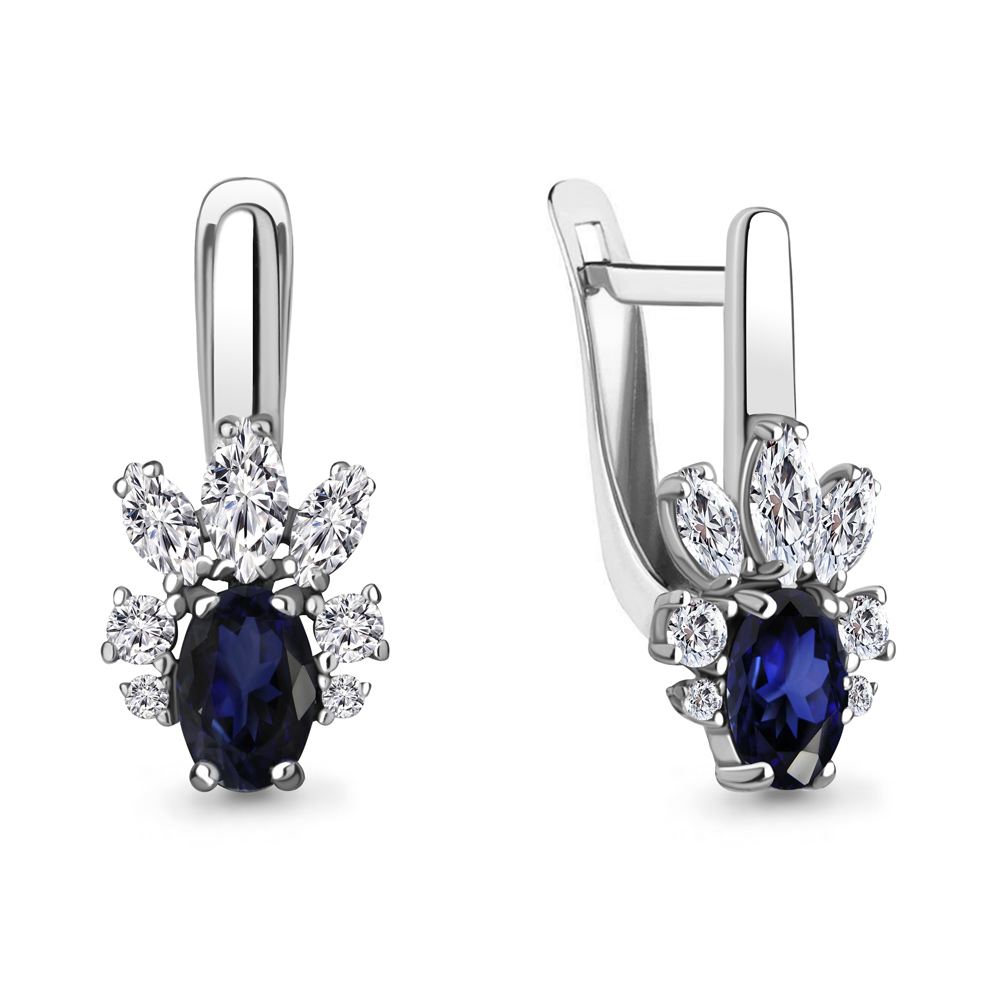 49375АБ Серьги из Серебра с наносапфирами, фианитами из коллекции "Клеопатра"