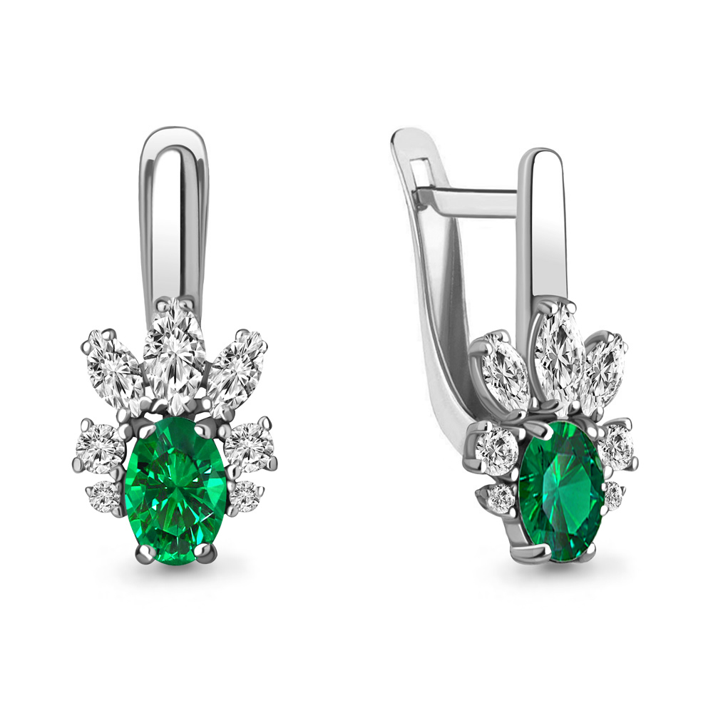 49375АГ Серьги из Серебра с наноизумрудами, фианитами из коллекции "Клеопатра"