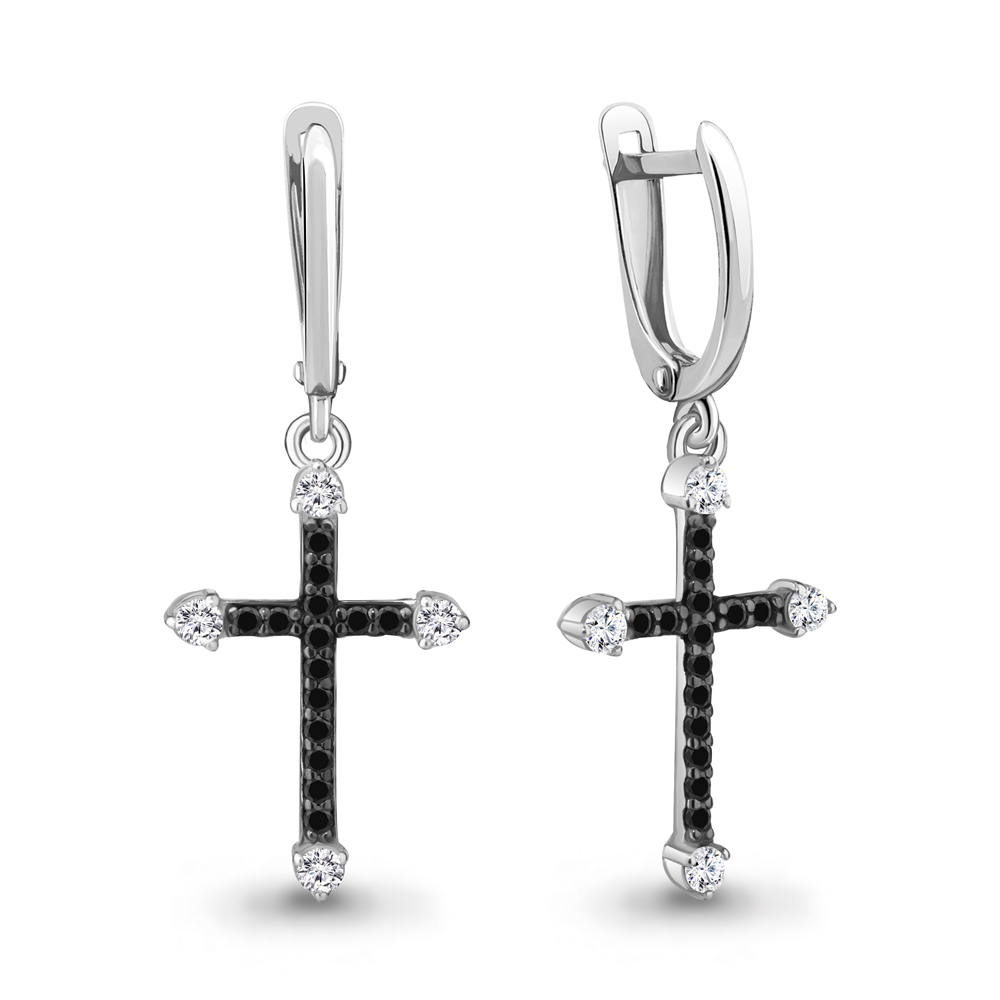 49398АЧ Серьги из Серебра с нанокристаллами, фианитами