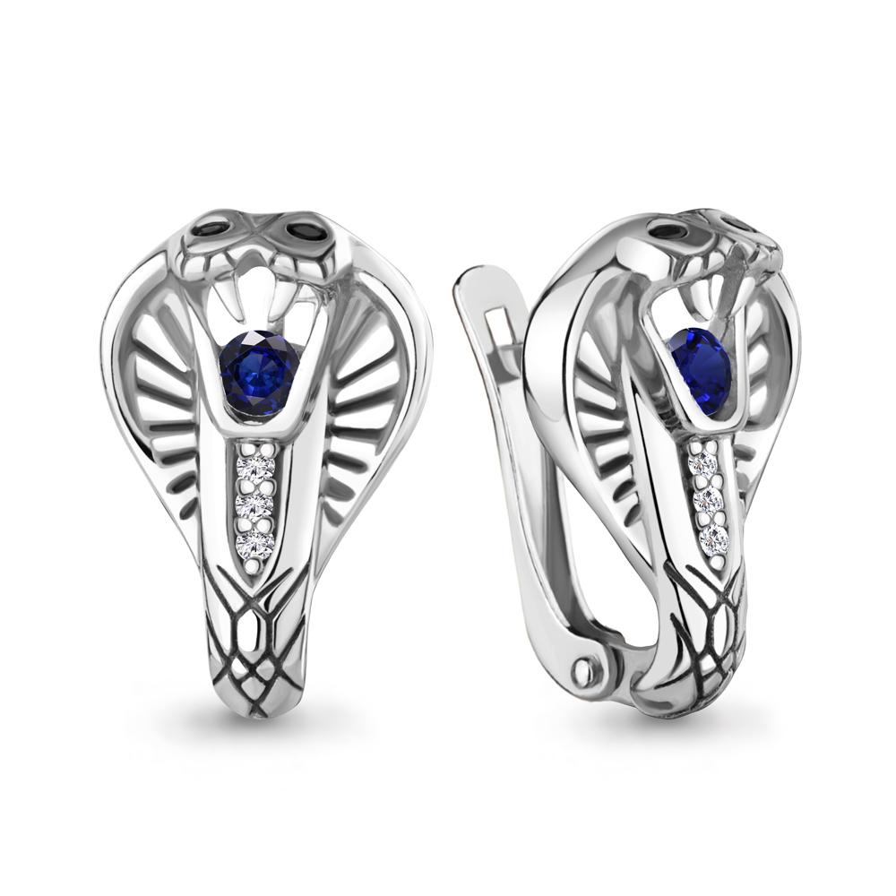 49406АБЧ Серьги из Серебра с нанокристаллами, наносапфирами, фианитами