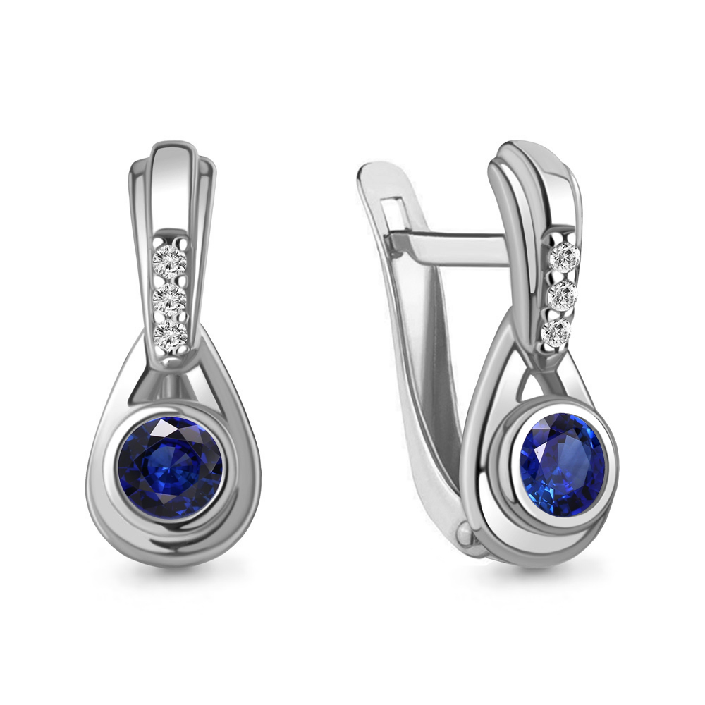 49435АБ Серьги из Серебра с наносапфирами, фианитами