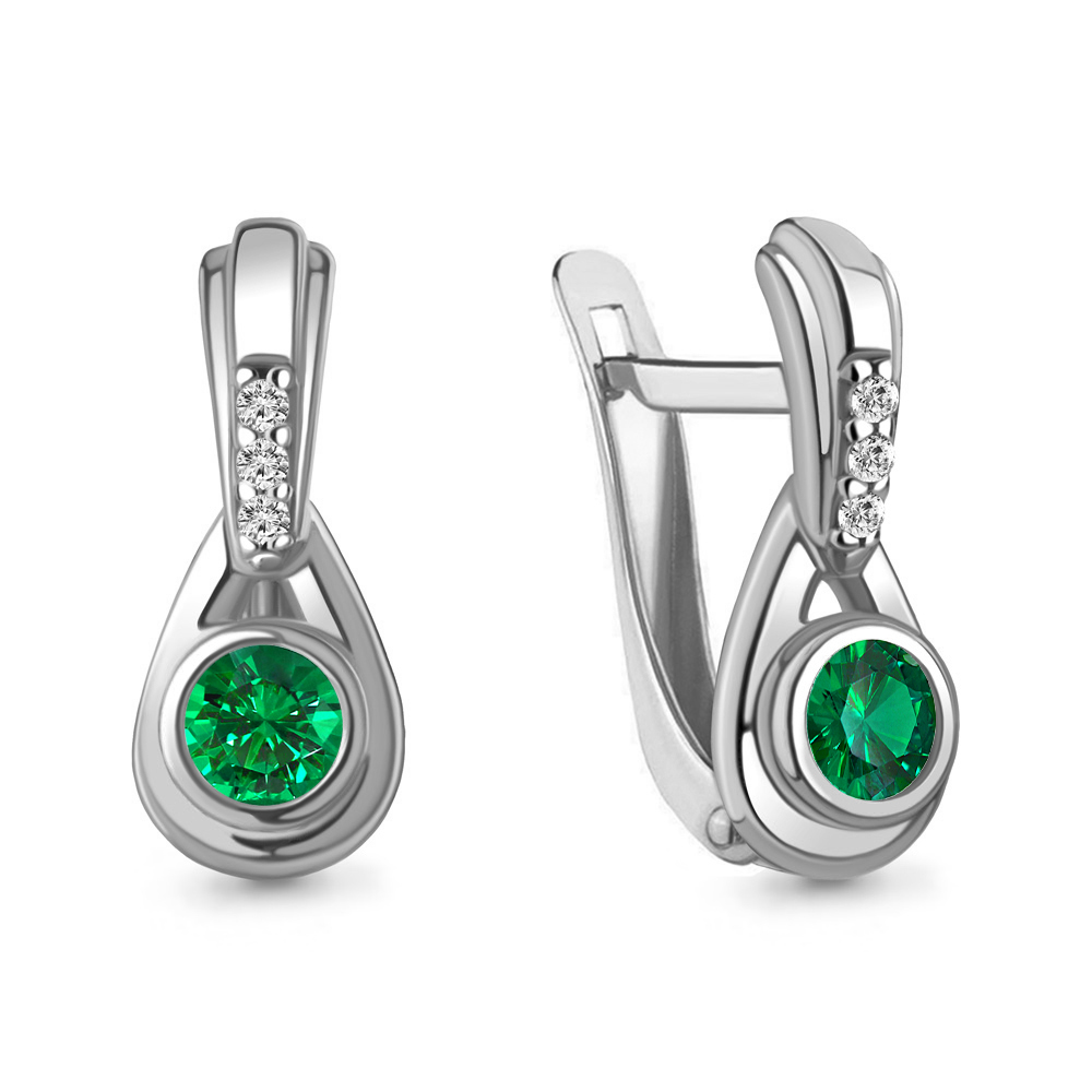 49435АГ Серьги из Серебра с наноизумрудами, фианитами
