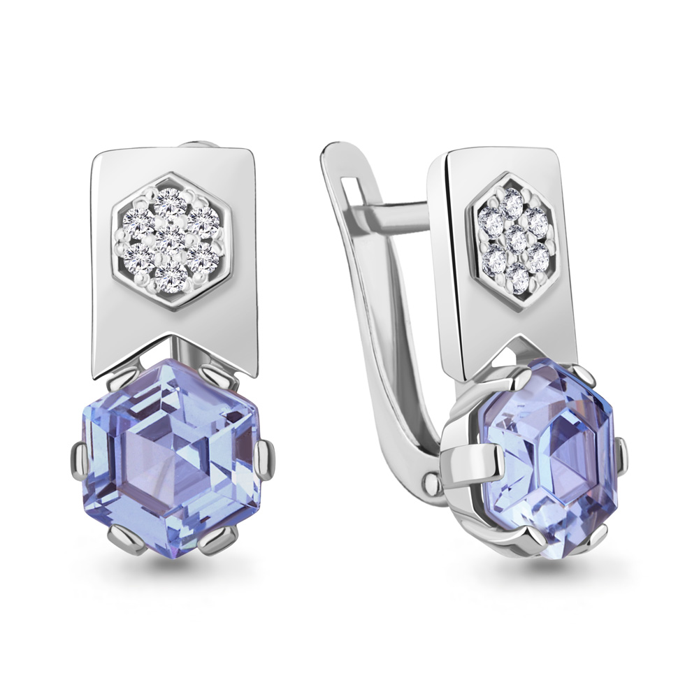 49441603А Серьги из Серебра с нанотанзанитами иск., фианитами