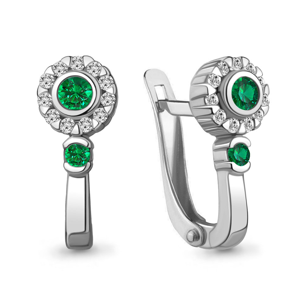 49455АГ Серьги из Серебра с наноизумрудами, фианитами
