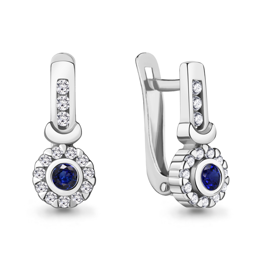 49456АБ Серьги из Серебра с наносапфирами, фианитами из коллекции "Клеопатра"