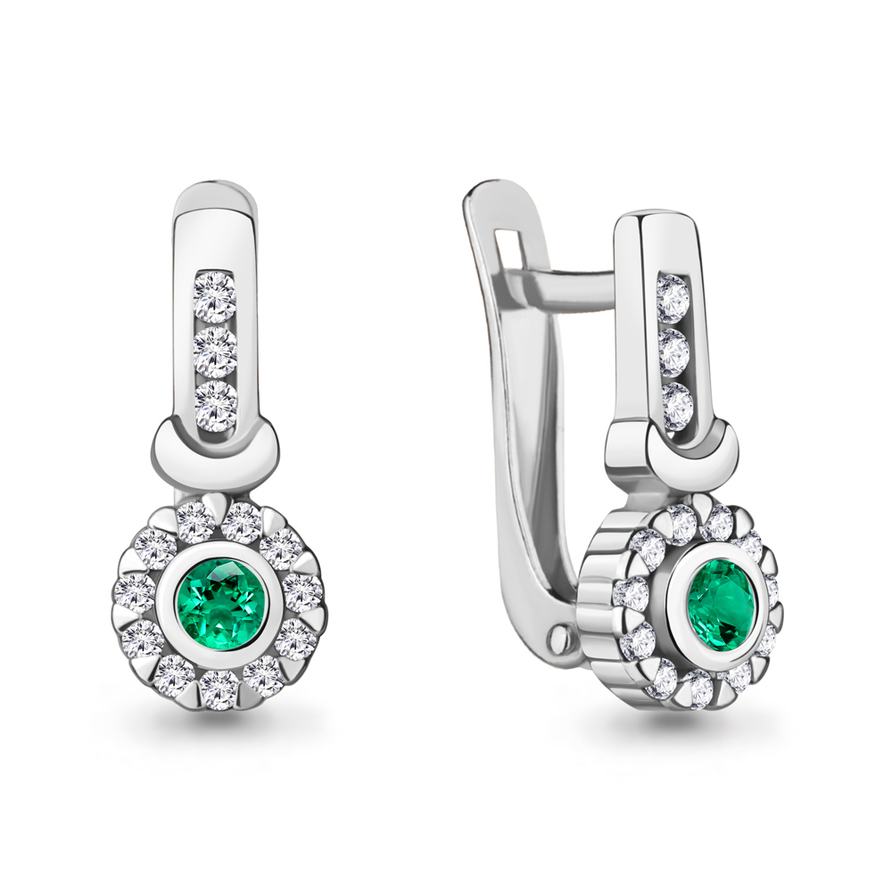 49456АГ Серьги из Серебра с наноизумрудами, фианитами из коллекции "Клеопатра"