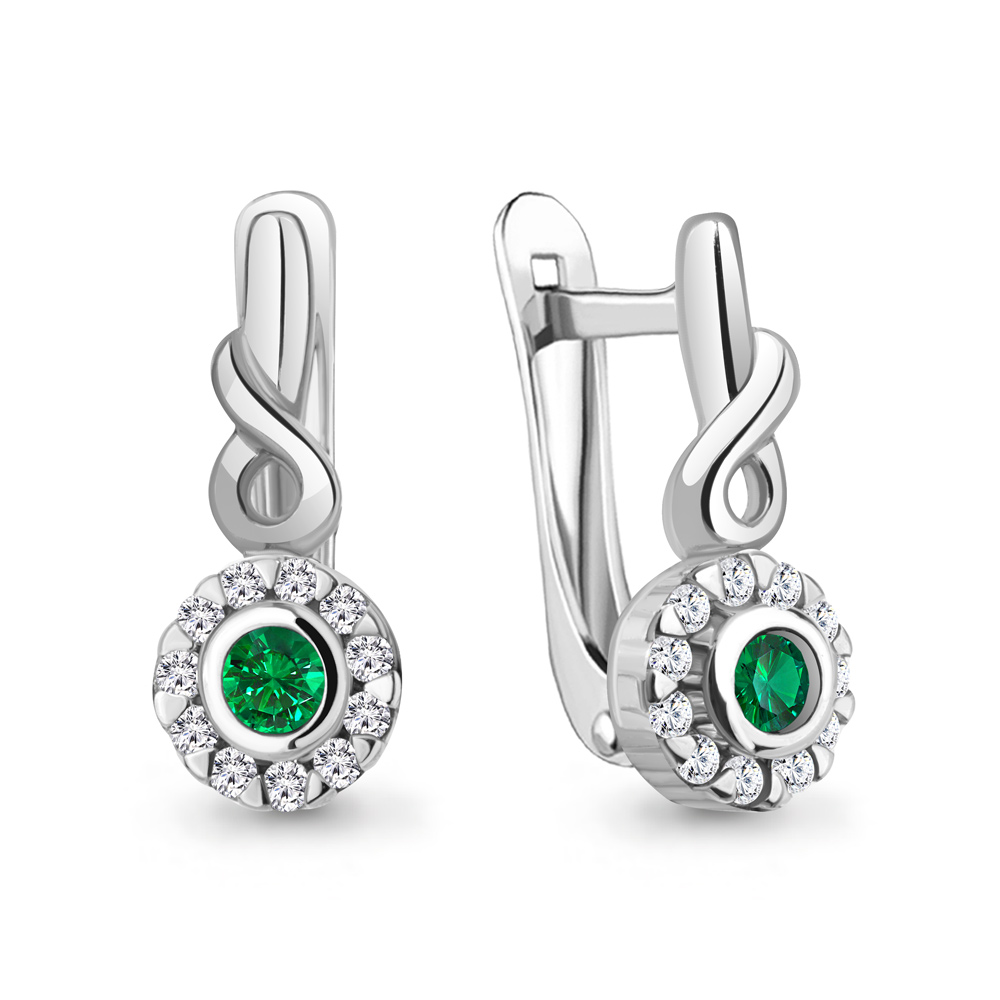 49457АГ Серьги из Серебра с наноизумрудами, фианитами