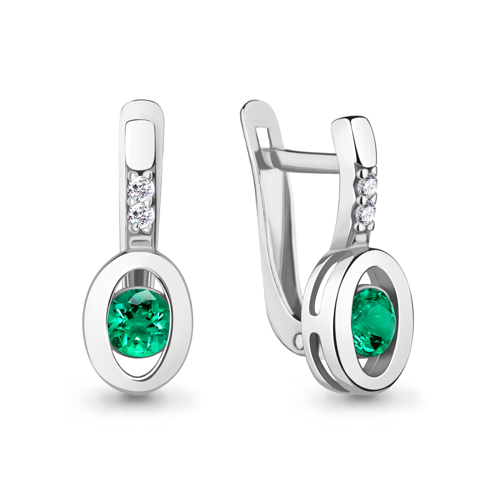 49458АГ Серьги из Серебра с наноизумрудами, фианитами из коллекции "Клеопатра"