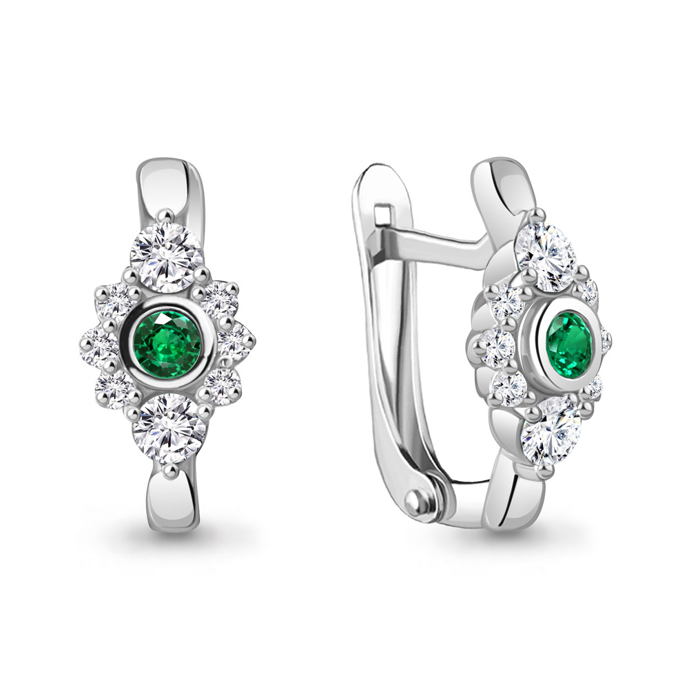 49459АГ Серьги из Серебра с наноизумрудами, фианитами из коллекции "Клеопатра"