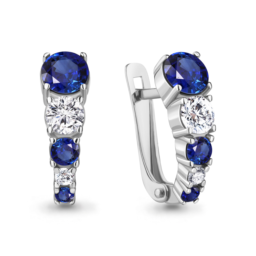 49460Н Серьги из Серебра с наносапфирами, фианитами из коллекции "Клеопатра"