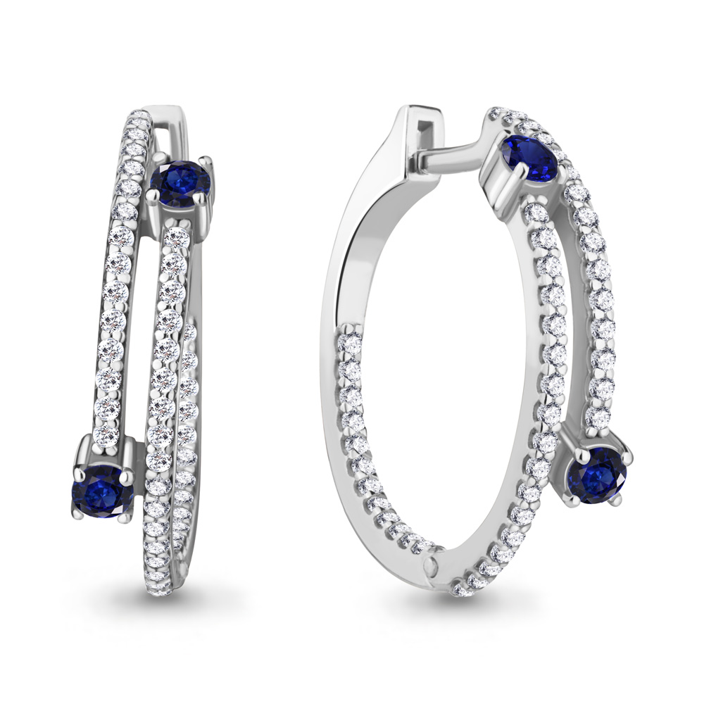 49473АБ Серьги из Серебра с наносапфирами, фианитами из коллекции "Клеопатра"