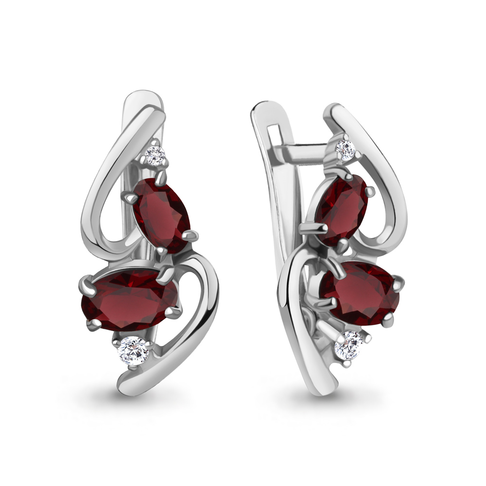 4961303А Серьги из Серебра с гранатами, фианитами